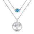 wholesale 925 Sterling Silver Turquoise Tree of Life Lariat Layered Pendant Necklace Christmas Gifts for Women-0-0