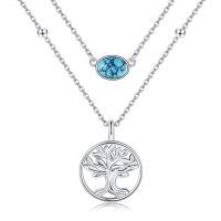 wholesale 925 Sterling Silver Turquoise Tree of Life Lariat Layered Pendant Necklace Christmas Gifts for Women-Tree of Life Layered