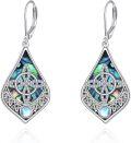 wholesale 925 Sterling Silver Abalone Triangular Celtic Knot Moonstone Drop Earrings for Women - Witchy Jewellery Gift Idea-0-0
