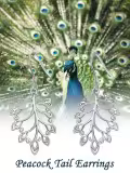 TOUPOP Sterling Silver Peacock Tail Feather Dangle Earrings-0-5