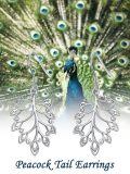 TOUPOP Sterling Silver Peacock Tail Feather Dangle Earrings-0-5