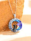 TOUPOP Sterling Silver & Birthstone Black Cat Celtic Moon Necklace-0-2