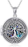 wholesale 925 Sterling Silver Tree of Life Round Abalone Shell Charm Lockets Necklaces for Women Girls s 45cm Chain Length-0-0