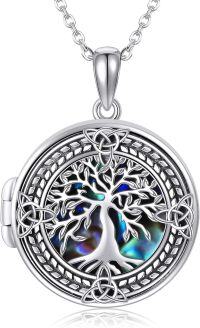 wholesale 925 Sterling Silver Tree of Life Round Abalone Shell Charm Lockets Necklaces for Women Girls s 45cm Chain Length-locket 2