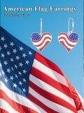 wholesale 925 Sterling Silver Red White Blue Star & Stripes Patriotic Heart Earrings for 4th of July, Memorial Day-0-5
