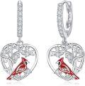 wholesale 925 Sterling Silver Hypoallergenic Red Bird Heart Drop Earrings-0-0