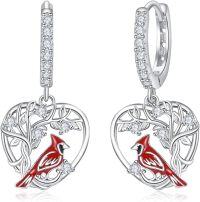 wholesale 925 Sterling Silver Hypoallergenic Red Bird Heart Drop Earrings-25-Red Cardinal Hoop