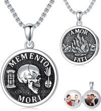 wholesale Sterling Silver Gothic Skull Memento Mori Pendant Necklace 22+2 Inch Chain Stoicism Jewelry Gift for Men Women-Memento Mori-1-Personalized Locket-Memento Mori-1-Locket
