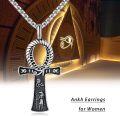 wholesale 925 Sterling Silver Ankh Cross Pendant with Eye of Horus and God Jackal Charm on 24+2 Rolo Chain - Ancient Egyptian Amulet Protection Jewelry for Women & Men-0-3
