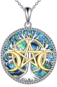 wholesale 925 Sterling Silver Tree of Life Pentagram Pendant Necklaces with Abalone Shell and Blue Crystal Elements Protection Amulet Gifts for Women-Triple Moon