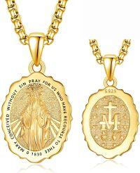 wholesale 925 Sterling Silver & 24K Gold Plated Virgin Mary Medal Pendant Necklace for Men and Women-Virgin Mary-Virgin Mary