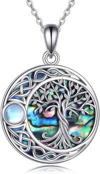 wholesale 925 Sterling Silver Abalone Shell Celtic Knot Tree of Life Pendant Necklace-Abalone shell moonstone