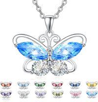 wholesale 925 Sterling Silver Cubic Zirconia 12 Birthstone Butterfly Pendant Necklace-12-Dec.