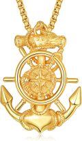wholesale Gold 925 Sterling Silver Anchor Compass Pendant Necklace  - Nautical Navy Protection  for Men 24+2 Rolo Chain-0-0