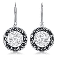 wholesale 925 Sterling Silver Celtic Clover Trinity Knot Drop Dangle Earrings for Women Girls Irish Lucky Charm Protection  4cm Long-Yin Yang