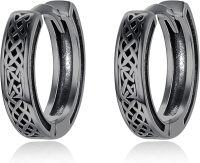 wholesale Titanium Metal Celtic Knot Huggie Hoop Earrings for Men 23mm Diameter - 925 Sterling Silver Tone Finish-Viking Celtic Knot Hoop Earring-Black