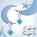wholesale 925 Sterling Silver Natural Turquoise Square Drop Leverback Earrings-0-3