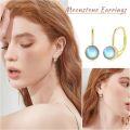 wholesale  925 Sterling Silver Yellow Gold Moonstone Earrings for Women, Hypoallergenic, Nickel-Free, 6x8mm, Gift Box, Romantic Blue Stone Jewelry-0-4