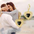 wholesale Gold 925 Sterling Silver Black Onyx Heart Drop Earrings 42mm Long Leverback Jewelry for Women Girls Gift Boxed-0-5