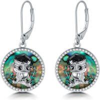 wholesale 925 Sterling Silver Graduation Owl Abalone Shell Drop Earrings for Women-Owl