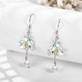 wholesale 925 Sterling Silver Green Enamel Lily Drop Pearl Earrings Floral  for Women-0-3