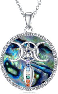 wholesale 925 Sterling Silver Metal Opal Triple Moon Pentagram Necklace with Chakra Stones Gift for Her-Triple Goddess
