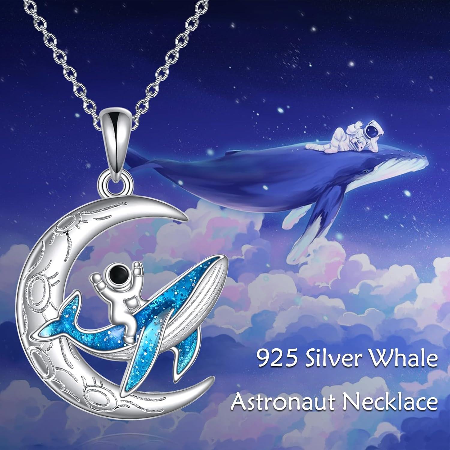  Sterling Silver Space Astronaut Planet Pendant Necklace Jewelry Gift -0-5