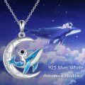 wholesale 925 Sterling Silver Blue Glitter Spaceship & Astronaut Moon Pendant Necklace for Women Girls Gifts Jewelry Accessories 43cm Chain Length-0-5