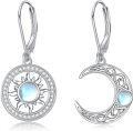 wholesale 925 Sterling Silver Moonstone & CZ Sun Moon Earrings, Hypoallergenic Leverback, 15mm & 14mm, Gift for Women-0-0