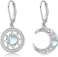 wholesale 925 Sterling Silver Moonstone & CZ Sun Moon Earrings, Hypoallergenic Leverback, 15mm & 14mm, Gift for Women-Moon Sun Earrings