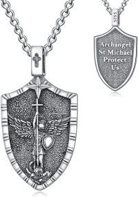 wholesale 925 Sterling Silver Archangel St Michael Protect Us Shield Pendant Necklace 925  for Men & Women-A-St Michael Necklace Shield Charm C