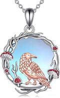 wholesale 925 Sterling Silver Raven Pendant with Mushrooms and Branches - Unique Bird Charm Necklace for Women-0-0