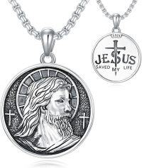 wholesale 925 Sterling Silver Jesus Pendant Necklace with Cross and Religious Message for Men & Women-B04-Jesus Non-personalized