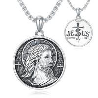 wholesale 925 Sterling Silver Jesus Pendant Necklace with Cross and Religious Message for Men & Women-B04-Jesus Non-personalized