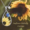 wholesale 925 Sterling Silver Blue Butterfly & Yellow Flower Teardrop Pendant Necklaces for Women-0-5