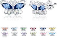 wholesale 925 Sterling Silver Cubic Zirconia 12 Birthstone Butterfly Stud Earrings-09-Sep.