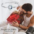 wholesale 925 Sterling Silver White Opal Moon and Star Bracelet, October Birthstone Crystal Bangle, Adjustable Women's Jewelry Gift-0-2