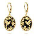 wholesale 925 Sterling Silver Hummingbird Flower Oval Leverback Earrings-0-0