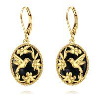 wholesale 925 Sterling Silver Hummingbird Flower Oval Leverback Earrings-Hummingbird Earrings