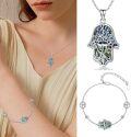 wholesale 925 Sterling Silver Tree of Life Abalone Shell Hamsa Hand Pendant Necklace-0-5