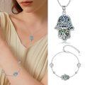 wholesale 925 Sterling Silver Abalone Shell Evil Eye Hamsa Hand Charm Bracelet for Women-0-4