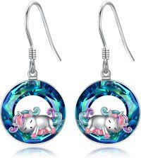 wholesale 925 Sterling Silver Rainbow Crystal Unicorn Drop Earrings for Women Girls  4cm Long-Dangle, Modern