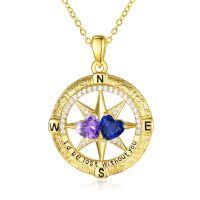 wholesale 925 Sterling Silver Compass Pendant with Birthstones for Women-02-09-Feb-Sept