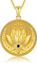 wholesale Gold 925 Sterling Silver Lotus Evil Eye Pendant Necklace Spiritual Protection Amulet -0-0