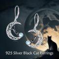 wholesale 925 Sterling Silver Moon & Black Cat Drop Earrings with Rainbow Moonstone-0-1