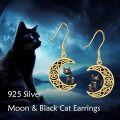 wholesale 925 Sterling Silver Moon Cat Dangle Earring Gothic Halloween s for Women Girls-0-2