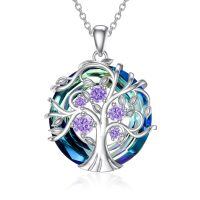 TOUPOP Sterling Silver Alexandrite Tree Of Life Necklace-undefined