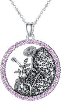 wholesale 925 Sterling Silver White Gold Plated Birthstone Flower Necklace for Women-10-October-Marigold