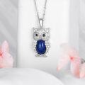 wholesale 925 Sterling Silver Blue Lapis Lazuli & White CZ Owl Pendant Necklace for Women Gifts-0-1
