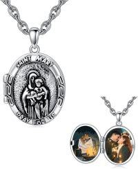 wholesale Sterling Silver Photo Locket Saint Pendant Necklace Religious Jewelry Gift-Customized Text Virgin Mary-Locket Only Virgin Mary-Customized Photos+Test Virgin Mary-Customized Photos Virgin Mary